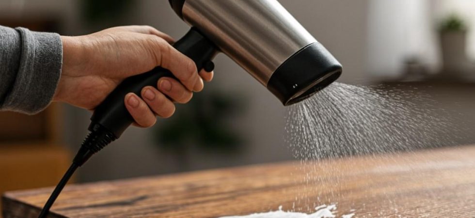 Remove water rings from wood furniture with a hairdryer