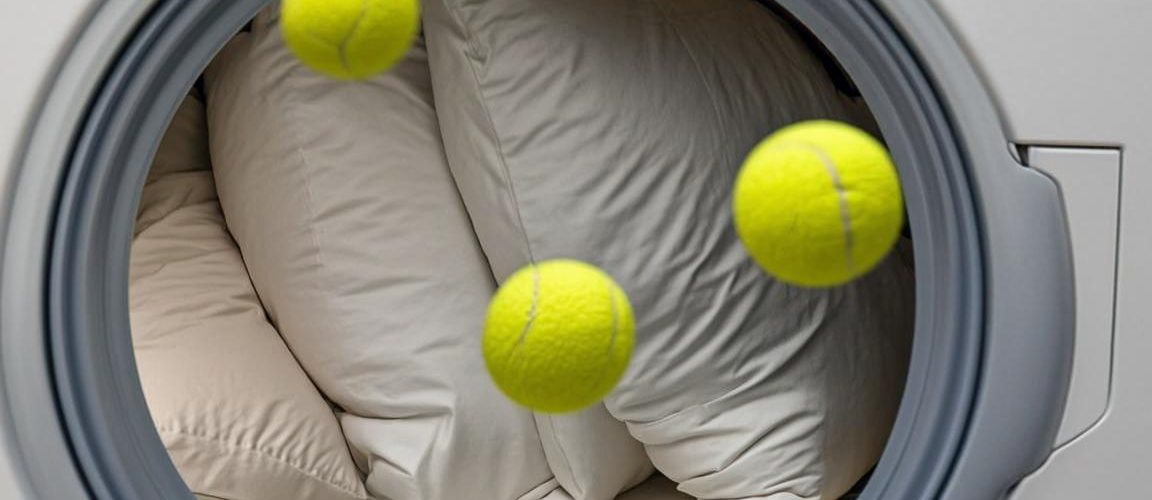 Balles de tennis dans le sèche-linge pour assouplir le linge