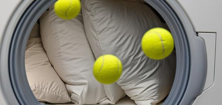 Balles de tennis dans le sèche-linge pour assouplir le linge